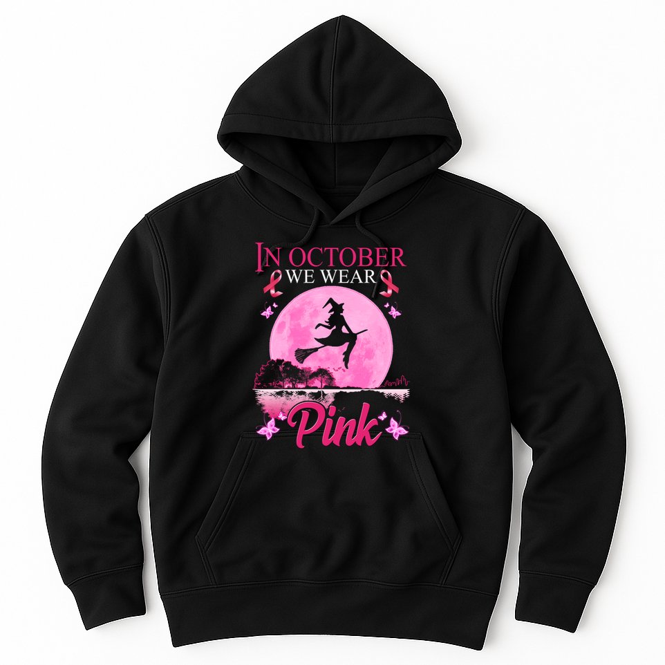 In October We Wear Pink Halloween Breast Cancer Hoodie