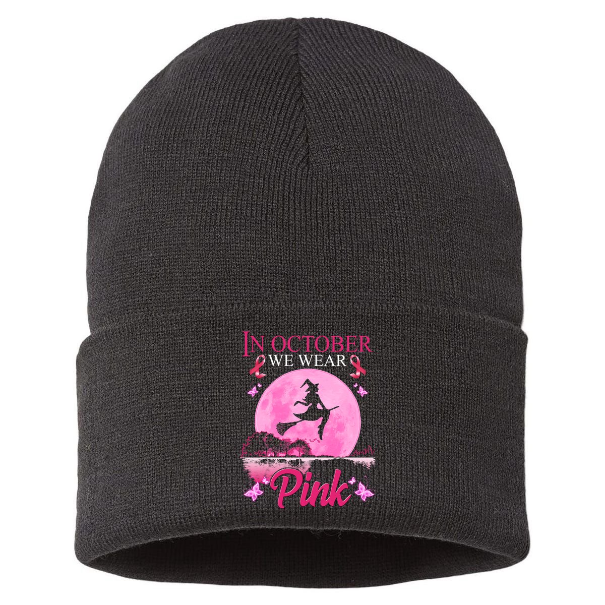 In October We Wear Pink Halloween Breast Cancer Sustainable Knit Beanie