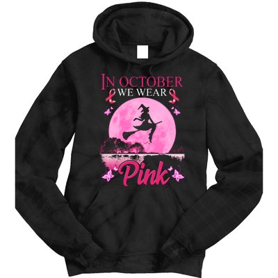 In October We Wear Pink Halloween Breast Cancer Tie Dye Hoodie