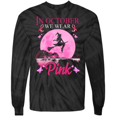 In October We Wear Pink Halloween Breast Cancer Tie-Dye Long Sleeve Shirt