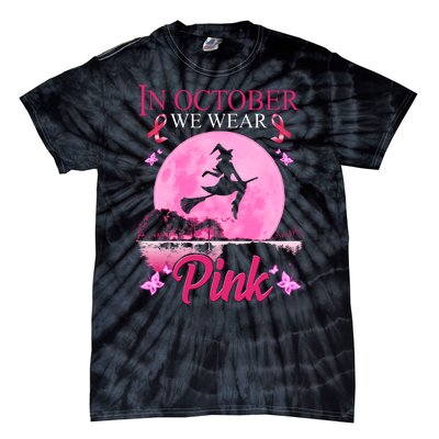 In October We Wear Pink Halloween Breast Cancer Tie-Dye T-Shirt