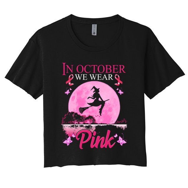 In October We Wear Pink Halloween Breast Cancer Crop Top