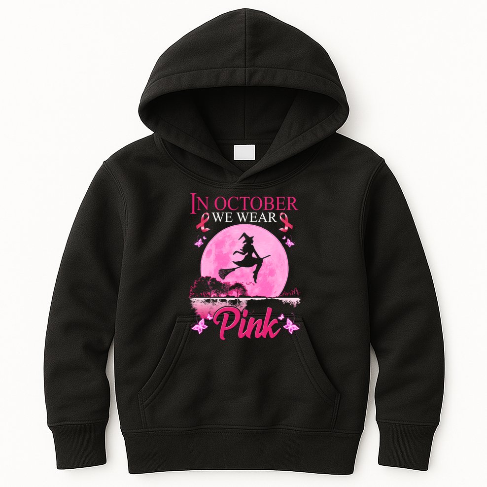 In October We Wear Pink Halloween Breast Cancer Kids Hoodie