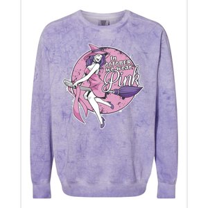 In October We Wear Pink Breast Cancer Witch Halloween Colorblast Crewneck Sweatshirt