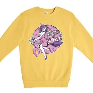 In October We Wear Pink Breast Cancer Witch Halloween Premium Crewneck Sweatshirt