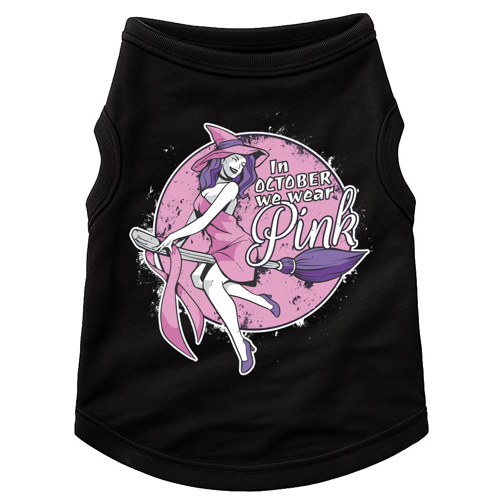 In October We Wear Pink Breast Cancer Witch Halloween Doggie Tank