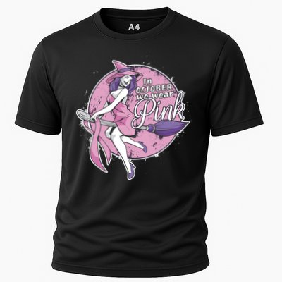 In October We Wear Pink Breast Cancer Witch Halloween Performance Shirt