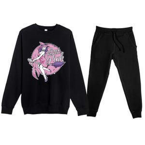 In October We Wear Pink Breast Cancer Witch Halloween Premium Crewneck Sweatsuit Set