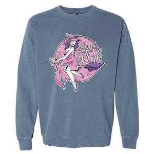 In October We Wear Pink Breast Cancer Witch Halloween Garment-Dyed Sweatshirt