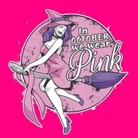 In October We Wear Pink Breast Cancer Witch Halloween Long Sleeve Shirt