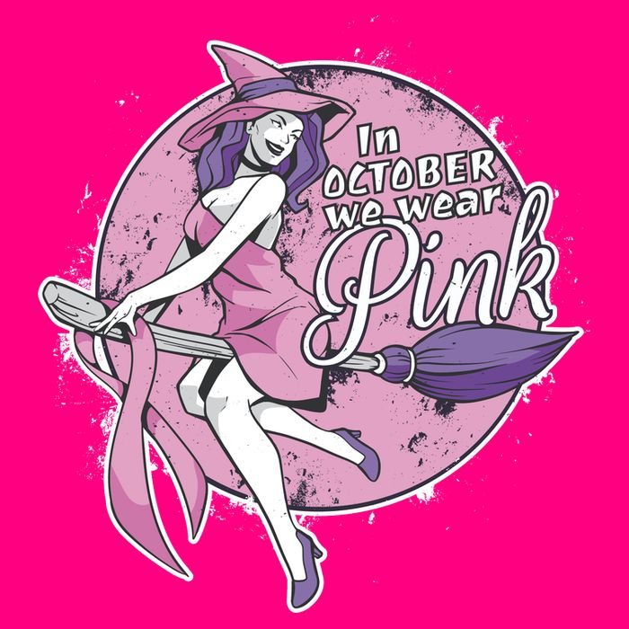 In October We Wear Pink Breast Cancer Witch Halloween Long Sleeve Shirt