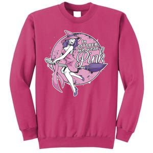 In October We Wear Pink Breast Cancer Witch Halloween Sweatshirt