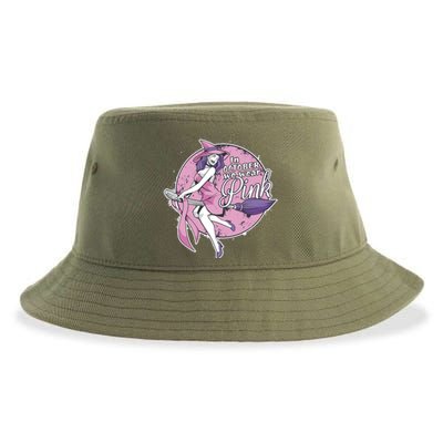 In October We Wear Pink Breast Cancer Witch Halloween Sustainable Bucket Hat