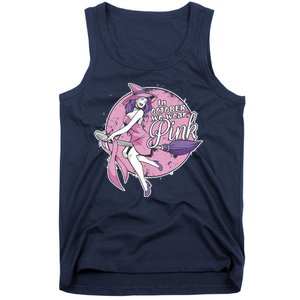 In October We Wear Pink Breast Cancer Witch Halloween Tank Top