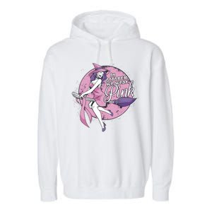 In October We Wear Pink Breast Cancer Witch Halloween Garment-Dyed Fleece Hoodie