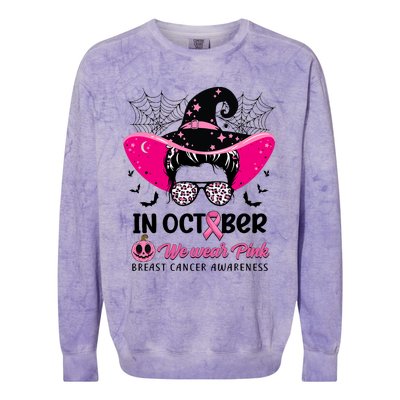 In October Wear Pink Breast Cancer Awareness Witch Halloween Costume Colorblast Crewneck Sweatshirt