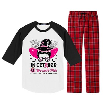 In October Wear Pink Breast Cancer Awareness Witch Halloween Costume Raglan Sleeve Pajama Set