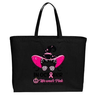 In October Wear Pink Breast Cancer Awareness Witch Halloween Costume Cotton Canvas Jumbo Tote