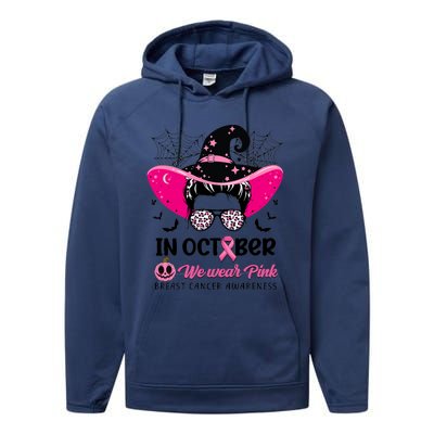 In October Wear Pink Breast Cancer Awareness Witch Halloween Costume Performance Fleece Hoodie