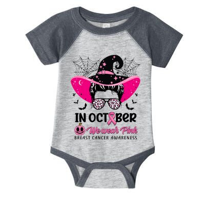 In October Wear Pink Breast Cancer Awareness Witch Halloween Costume Infant Baby Jersey Bodysuit