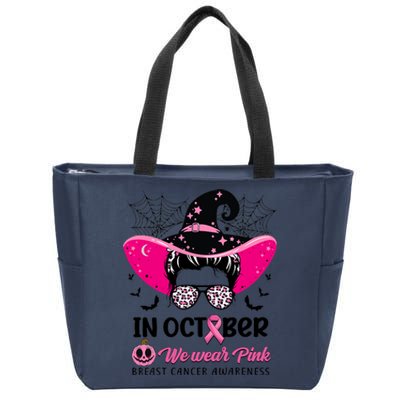 In October Wear Pink Breast Cancer Awareness Witch Halloween Costume Zip Tote Bag