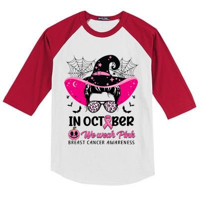 In October Wear Pink Breast Cancer Awareness Witch Halloween Costume Kids Colorblock Raglan Jersey