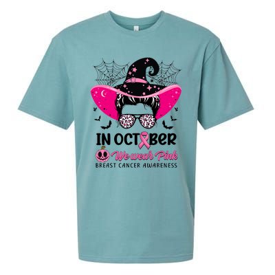 In October Wear Pink Breast Cancer Awareness Witch Halloween Costume Sueded Cloud Jersey T-Shirt