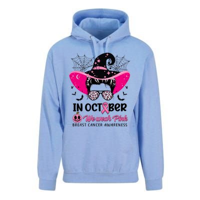 In October Wear Pink Breast Cancer Awareness Witch Halloween Costume Unisex Surf Hoodie