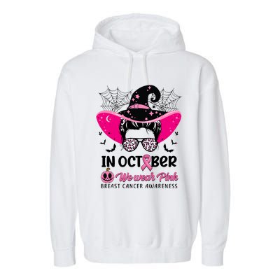 In October Wear Pink Breast Cancer Awareness Witch Halloween Costume Garment-Dyed Fleece Hoodie