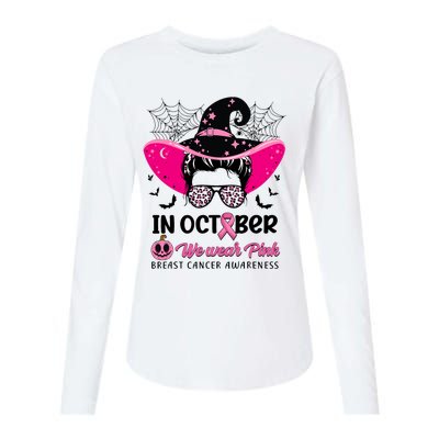 In October Wear Pink Breast Cancer Awareness Witch Halloween Costume Womens Cotton Relaxed Long Sleeve T-Shirt