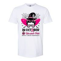 In October Wear Pink Breast Cancer Awareness Witch Halloween Costume Softstyle CVC T-Shirt