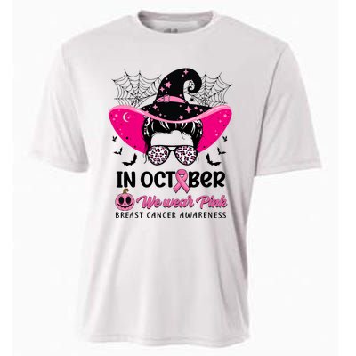 In October Wear Pink Breast Cancer Awareness Witch Halloween Costume Cooling Performance Crew T-Shirt