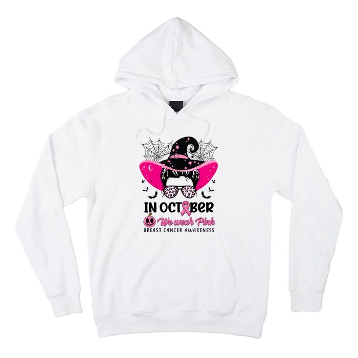 In October Wear Pink Breast Cancer Awareness Witch Halloween Costume Hoodie