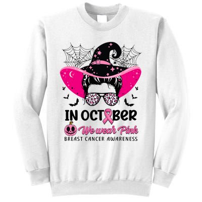 In October Wear Pink Breast Cancer Awareness Witch Halloween Costume Sweatshirt