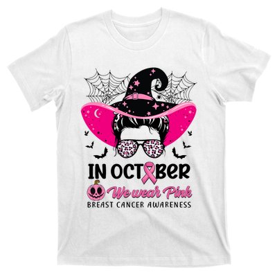 In October Wear Pink Breast Cancer Awareness Witch Halloween Costume T-Shirt