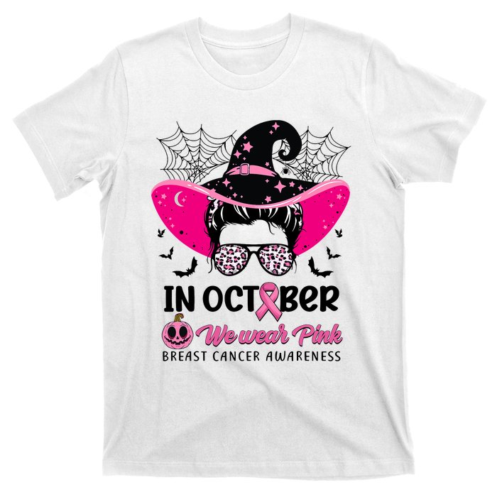 In October Wear Pink Breast Cancer Awareness Witch Halloween Costume T-Shirt