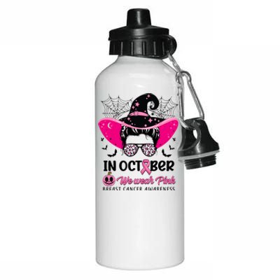 In October Wear Pink Breast Cancer Awareness Witch Halloween Costume Aluminum Water Bottle