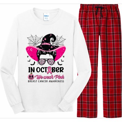 In October Wear Pink Breast Cancer Awareness Witch Halloween Costume Long Sleeve Pajama Set