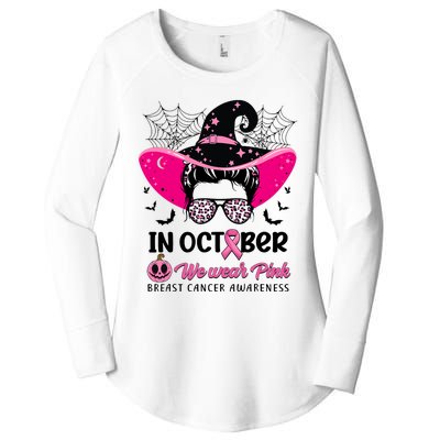 In October Wear Pink Breast Cancer Awareness Witch Halloween Costume Women's Perfect Tri Tunic Long Sleeve Shirt