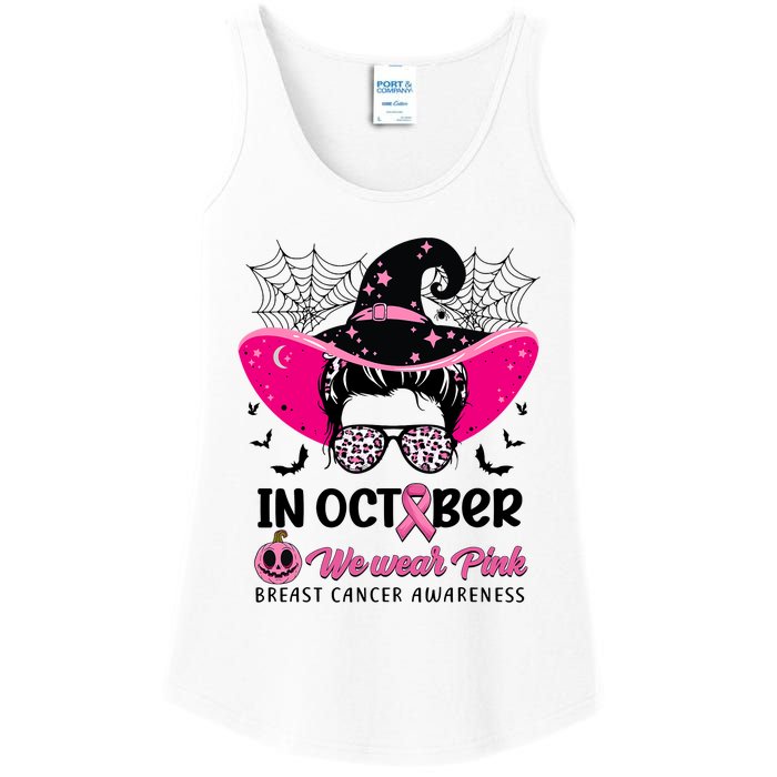 In October Wear Pink Breast Cancer Awareness Witch Halloween Costume Ladies Essential Tank