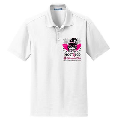 In October Wear Pink Breast Cancer Awareness Witch Halloween Costume Dry Zone Grid Polo