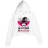 In October Wear Pink Breast Cancer Awareness Witch Halloween Costume Crop Fleece Hoodie