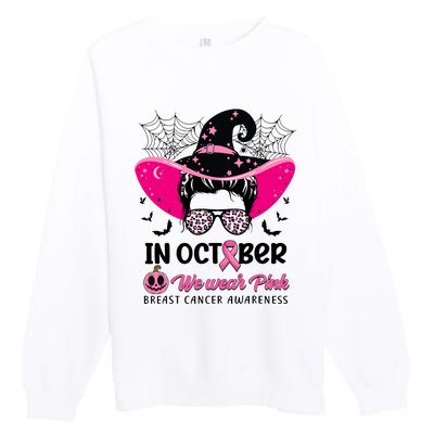 In October Wear Pink Breast Cancer Awareness Witch Halloween Costume Premium Crewneck Sweatshirt