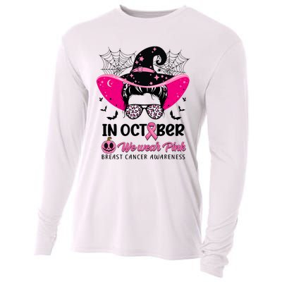 In October Wear Pink Breast Cancer Awareness Witch Halloween Costume Cooling Performance Long Sleeve Crew