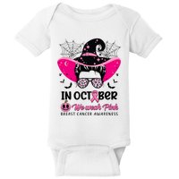 In October Wear Pink Breast Cancer Awareness Witch Halloween Costume Baby Bodysuit