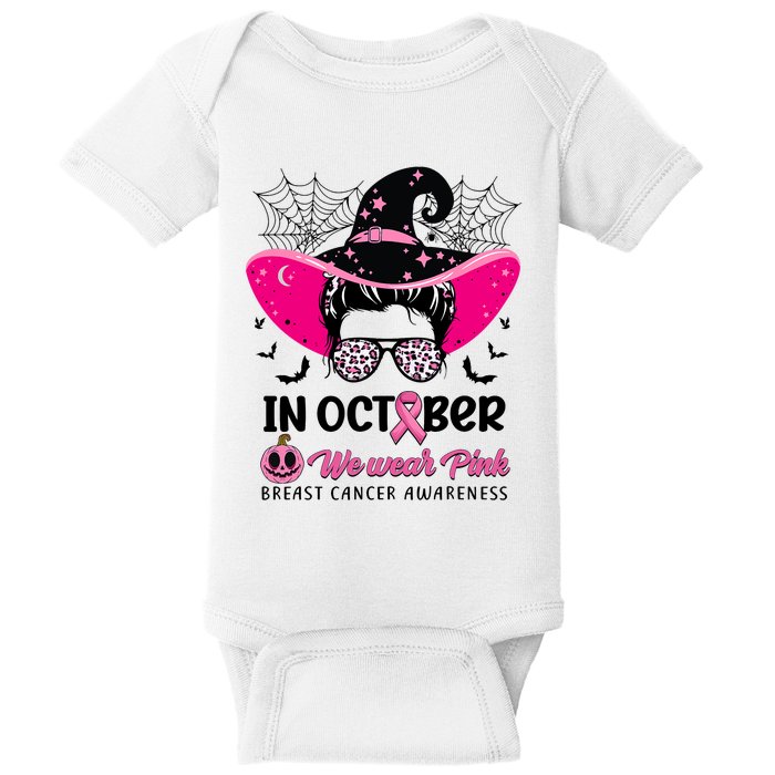 In October Wear Pink Breast Cancer Awareness Witch Halloween Costume Baby Bodysuit