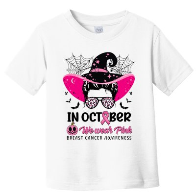 In October Wear Pink Breast Cancer Awareness Witch Halloween Costume Toddler T-Shirt