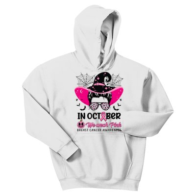 In October Wear Pink Breast Cancer Awareness Witch Halloween Costume Kids Hoodie