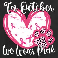 In October We Wear Pink Breast Cancer Paw Print Heart 7 Panel Mesh Trucker Snapback Hat