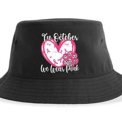 In October We Wear Pink Breast Cancer Paw Print Heart Sustainable Bucket Hat